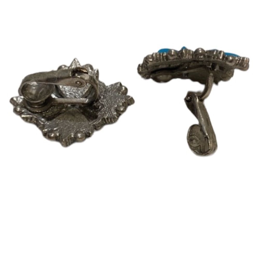 Vintage Estate Silver And Faux Turquoise Earrings - Picture 7 of 10